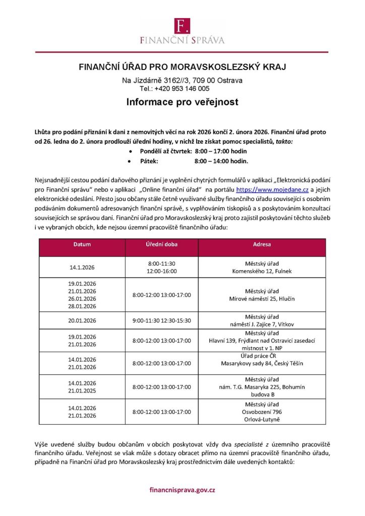 informace pro veřejnost k podávání přiznání k dnv na rok 2026 stránka 1