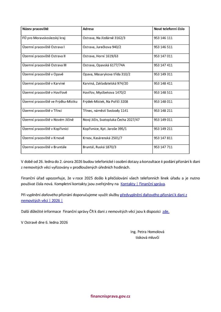 informace pro veřejnost k podávání přiznání k dnv na rok 2026 stránka 2